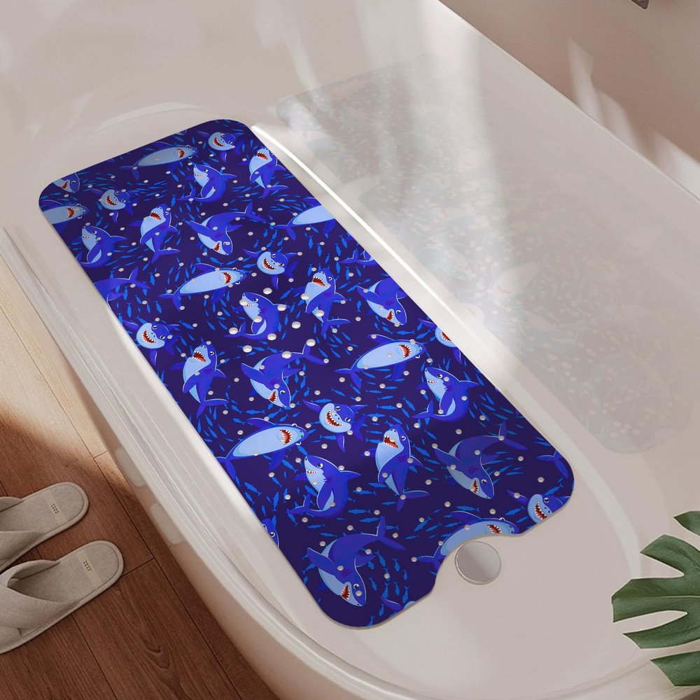 Non Slip Bathtub Mat, Extra Long Shark Bath Mat for Tub Shower Mat with Suction Cups and Drain Holes for Elderly Kids Toddler Baby 40 X 16 Inch