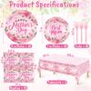 122 PCS Mothers Day Plates and Napkins Set, Serves for 30 Guests Pink Mother's Day Home Decor with Flowers, Disposable Paper Plates Napkins Plastic Forks Tablecloth for Best Mom Party Supplies view 2