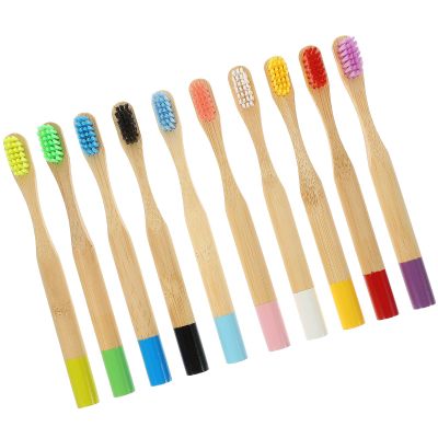 Abaodam 10pcs Toothbrushes with Extra Soft Charcoal Bristles, Round Wooden Handle, Travel-Friendly Manual Brush Set for Boys