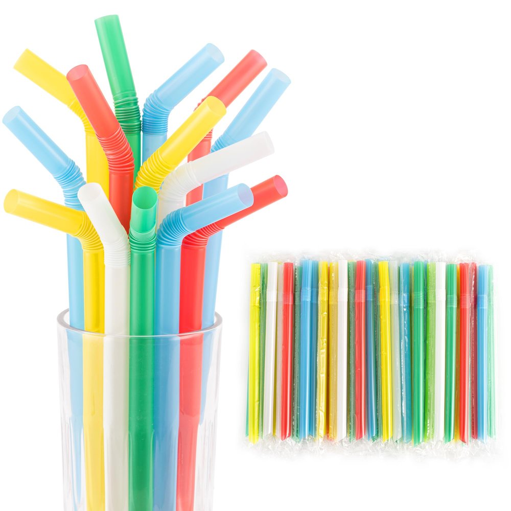 100 pcs Bendy Boba Straws, Individually Wrapped Jumbo 12 mm Wide Bubble Tea Straws Flexible with Angled Tip, Bendable & Extendable Large Plastic Drinking Straws for Smoothies, Milkshakes,Thick Drinks