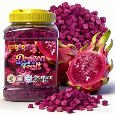 9.5oz Freeze Dried Dragon Fruit Cubes, Crispy & Light Red Pitaya Snacks, 1-Ingredient, for Smoothie Bowls, Baking, Cereal, Yogurt Snacking