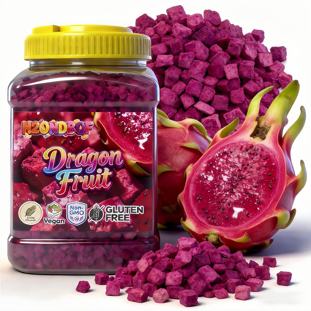 9.5oz Freeze Dried Dragon Fruit Cubes, Crispy & Light Red Pitaya Snacks, 1-Ingredient, for Smoothie Bowls, Baking, Cereal, Yogurt Snacking