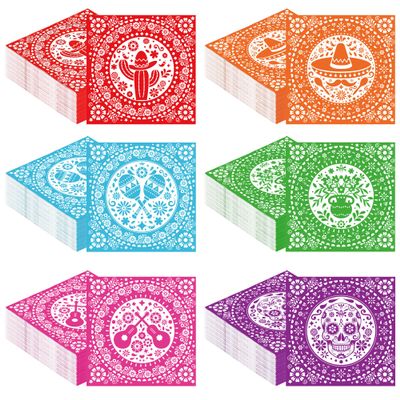 50 Pack Cinco De Mayo Napkins, Disposable Cocktail Napkins Papel Picado Mexican Themed, Colorful 4-Ply Fiesta Paper Hand Towel Decorations Dinner Tableware for Mexican Party Dinner Supplies, 6.5 Inch