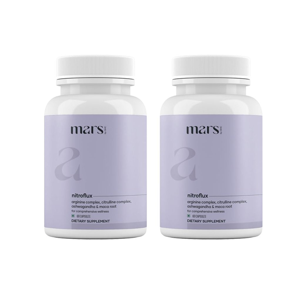 Mars NitroFlux Nitric Oxide Booster Capsules, Ashwagandha & Maca Root, Pre Workout Supplement, Wellness Formula (Pack of 2)