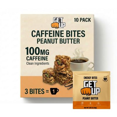GetUp Caffeinated Granola Bites - Peanut Butter (10 Pack) 100mg Caffeine Energy Bites Gluten-Free, 0 Seed Oils, All Natural Coffee Alternative Pre-Workout Low Sugar Energy Individually Wrapped