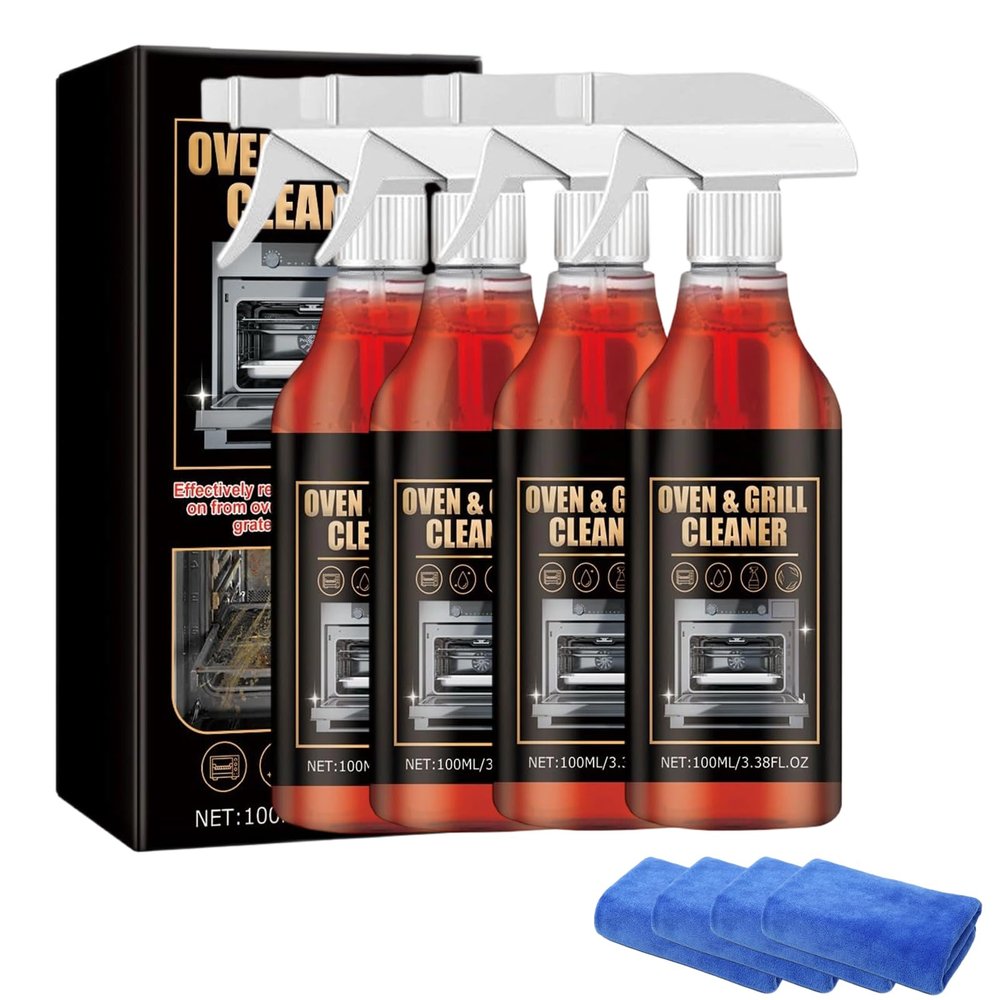 ivyever Oven and Grill Cleaning Spray Dissolves Grease in 5 Minutes, No Scrubbing Required, Removes Odors, Eliminates Thick Grease & Build Up, Grease Remover, 3.38 Floz (4pcs)
