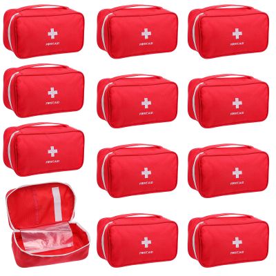 12 Pack Empty First Aid Bag, Emergency Bag Empty, First Aid Case, Portable Medical Storage Pouch for Camping Hiking Travel Home Office (Red)