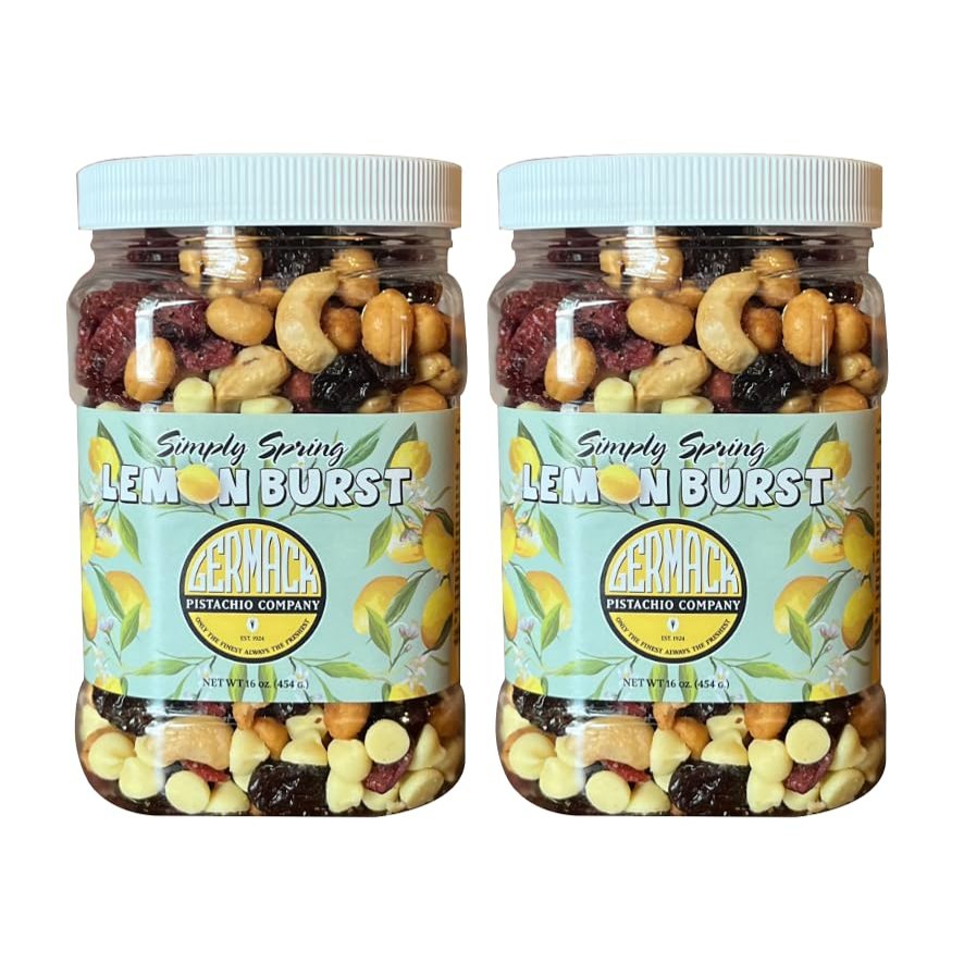 Germack - Spring Lemon Burst Snack Medley Mix with Honey Roasted Peanuts, Cranberries, Cashews, and Cherries (Set of 2, 16oz Jars)