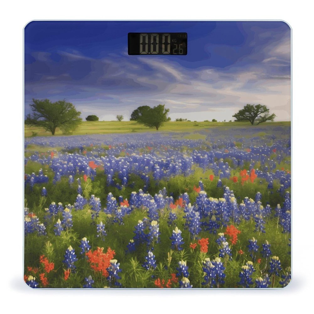 Texas Bluebonnets Scenery Weight Scale Large Bathroom Scales Digital Weight with Bright LED Display Non Slip Automatic Weighing Scale Fashion Weighing Machine for Body