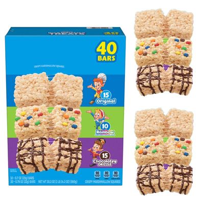 Marshmallow Rice Crispy Treats Variety Pack- 40PK Individually Wrapped Snack Chocolate Bars for Lunch Boxes, Office & Parties -Classic Crispies Rice Treat Squares Bulk Value Pack for Kids & Adults