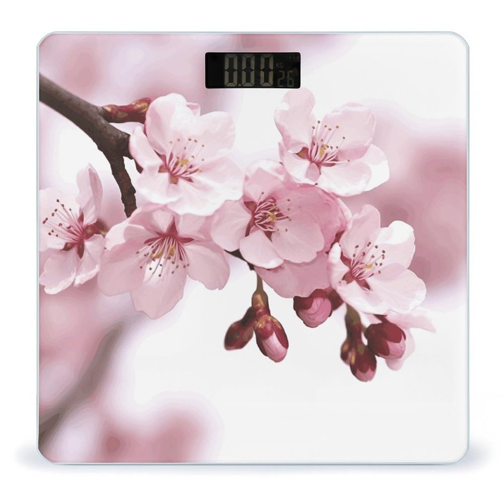 Cherry Blossom Weight Scale Large Bathroom Scales Digital Weight with Bright LED Display Non Slip Automatic Weighing Scale Fashion Weighing Machine for Body