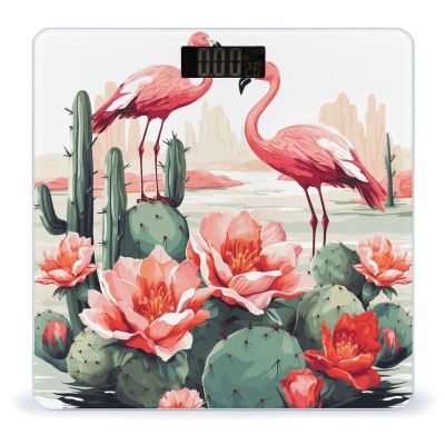 Cactus Flamingo Rose Flowers Weight Scale Large Bathroom Scales Digital Weight with Bright LED Display Non Slip Automatic Weighing Scale Fashion Weighing Machine for Body