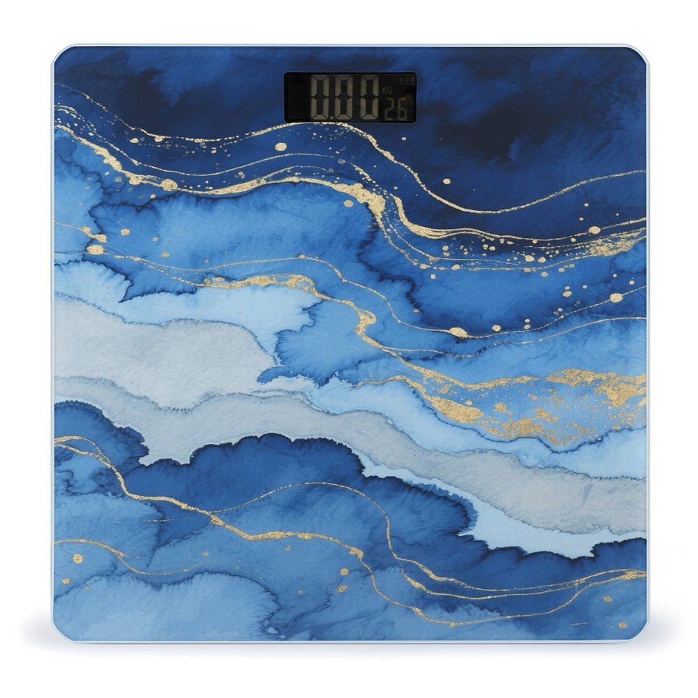 Abstract Blue Marble Watercolor Weight Scale Large Bathroom Scales Digital Weight with Bright LED Display Non Slip Automatic Weighing Scale Fashion Weighing Machine for Body