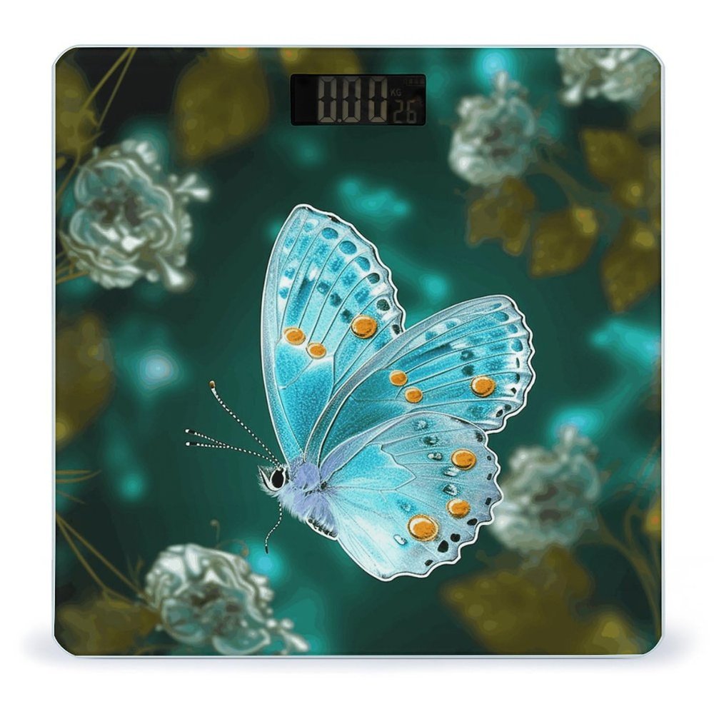 Light Blue Butterfly Weight Scale Large Bathroom Scales Digital Weight with Bright LED Display Non Slip Automatic Weighing Scale Fashion Weighing Machine for Body