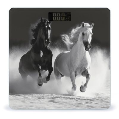 Black and White Horses Running Weight Scale Large Bathroom Scales Digital Weight with Bright LED Display Non Slip Automatic Weighing Scale Fashion Weighing Machine for Body