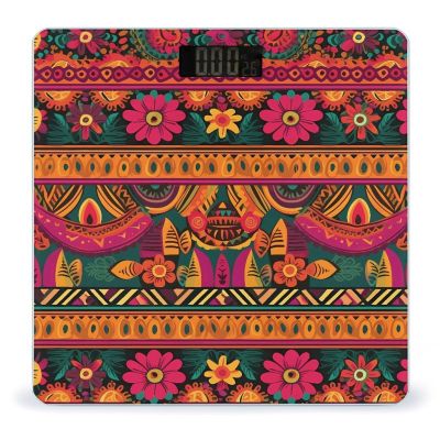 Mexican Folk Art Boho Weight Scale Large Bathroom Scales Digital Weight with Bright LED Display Non Slip Automatic Weighing Scale Fashion Weighing Machine for Body