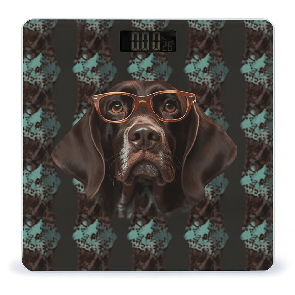 German Shorthaired Pointer in Glasses Weight Scale Large Bathroom Scales Digital Weight with Bright LED Display Non Slip Automatic Weighing Scale Fashion Weighing Machine for Body