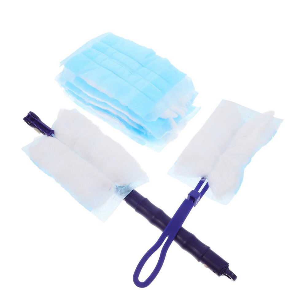 TOYANDONA 22pcs Static Electricity Duster Refill Set with Fiber Brush Heads, Disposable and Reusable Hand Dusters for Household Dust Cleaning, Includes Blue Short and Telescopic Long