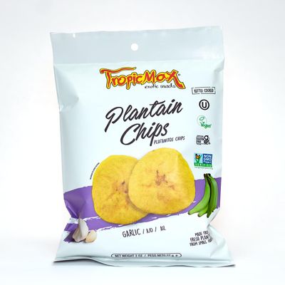TropicMax Garlic-Flavored Plantain Chips, 2 oz, Pack of 24 Bags