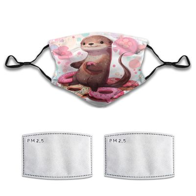 Beubebim Cute Otter Donut Face Mask Adult Washable Reusable Pleated Anti Dust Mask 5-Layer Protection Fashion Adjustable Cloth Mouth Masks with 2 Filter for Women Men Unisex Decorative, 1 Pcs Size M