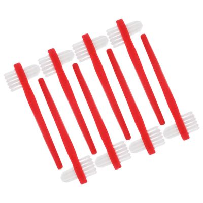 DIYEAH 8pcs Dual Head Dental Toothbrush for False Teeth Cleaning, Two-Headed Denture Brush with Red Handle, Oral Care Tool for False Tooth and Braces Maintenance