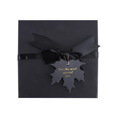 HAPINARY Black Box with Ribbon 15x15x7cm, Creative Storage Case for Perfume and Party Favors, Festive Wrap Box with Lid for Christmas and Holiday Presents
