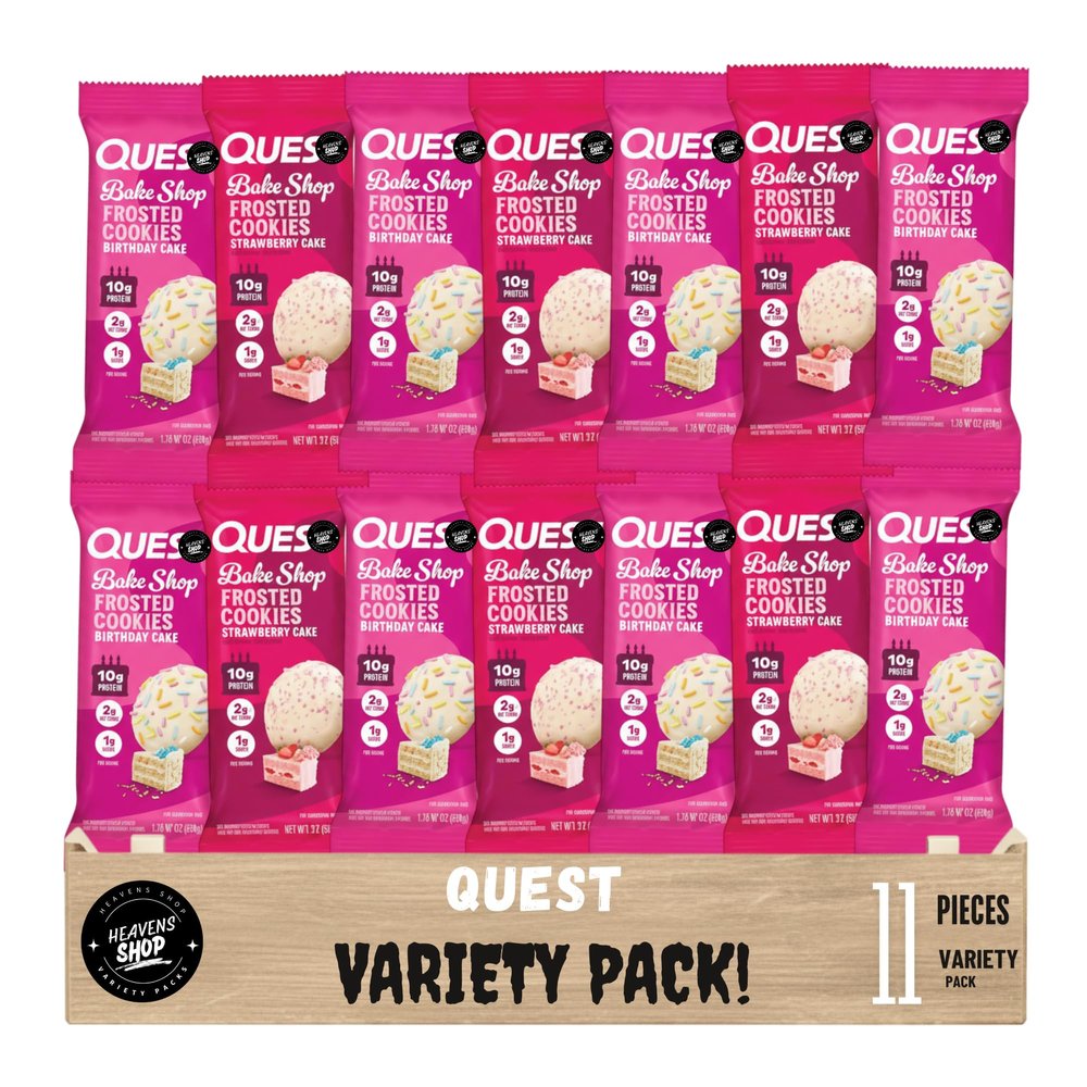 Qu-est Bake Shop Frosted Cookies Variety Pack, Protein Cookies, Birthday Cake and Strawberry Cake Flavors, 22 Count