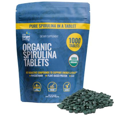 On Target Living Organic Spirulina Tablets | 1000 Count Pressed Tablets, 250g | USDA Organic Vegan Complete Protein | Nutrient-Dense Blue-Green Algae Superfood | No Fillers or Binders