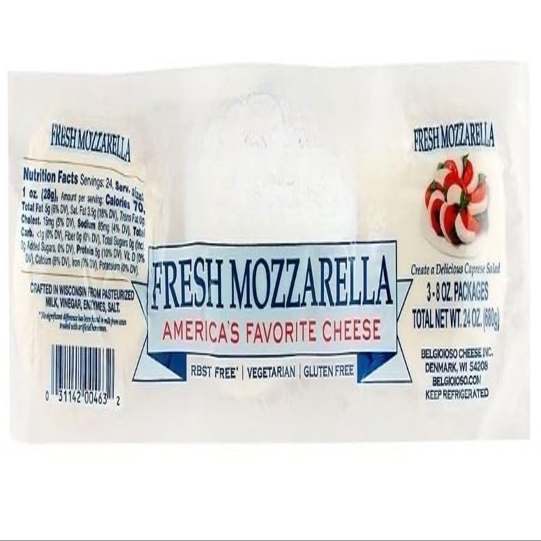 Fresh Mozzarella Cheese is a delicate, mild-flavored mozzarella with a soft smooth texture and white porcelain appearance. Easily sliced or cubed, it's perfect for use in sandwiches, fresh salads or pasta dishes. [ 24 oz , 1.5 lb ]