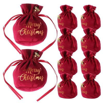 Healvian 10pcs Red Velvet Drawstring Candy Bags with Decorative Bell, Small Fabric Pouches for Christmas Party Favors, Jewelry Storage, Holiday Wrapping Supplies