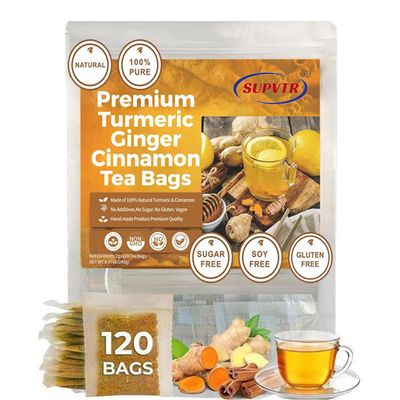 120 Bags Premium Turmeric, Ginger, Cinnamon Blend Tea Bags, Improve Digestion Turmeric Ginger Herbal Tea 100% Natural & No Additives & Caffeine Free