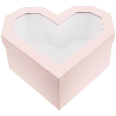 GARVALON Heart Flower Box Set with Window Pink Heart Shaped Box for Valentines Day Floral Arrangement Packaging for Special Occasions