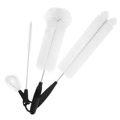SEWACC 4pcs Long Handle Bottle Cleaning Brushes, Stainless Steel Cup Scrubbers with White Bristles for Glass Cups, Mugs, and Water Bottles, Kitchen Cleaning Tools for Home and Travel