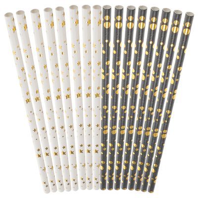 Balacoo 100pcs Disposable Gold Foil Paper Straws Party Drinking Straws Biodegradable Long Paper for Birthday Wedding Holiday Decorations