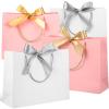 FRCOLOR 10 Pcs Paper Present Bags with Handles Ribbon Bow Wrapping Bags Set 5 White with Silver Bows 5 Pink 32x25x11cm for Wedding Birthday Party Favor Supplies view 1