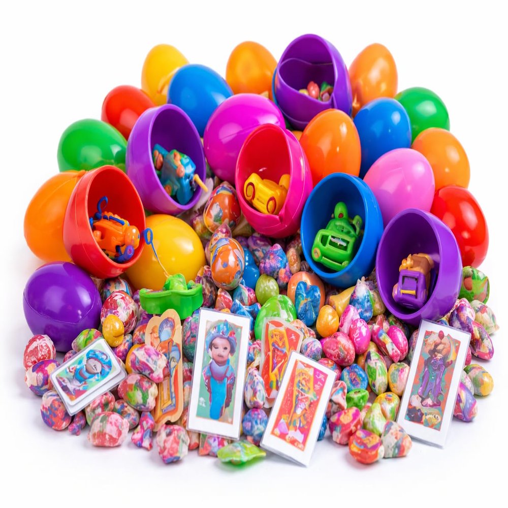 Prefilled Easter Eggs with Toys and Candy, Colorful Plastic Egg Variety Pack, 50 Count
