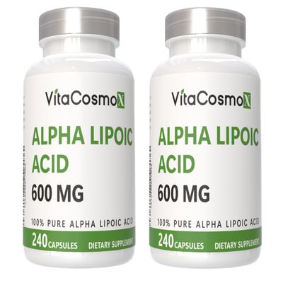 VitaCosmoX Alpha Lipoic Acid Supplement, 600 mg per Serving, 240 Vegetarian Capsules 100% Vegetarian, Non-GMO & Gluten Free (240 Count (Pack of 2))