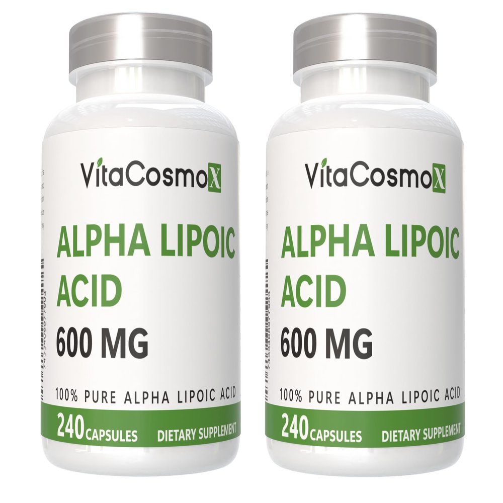 VitaCosmoX Alpha Lipoic Acid Supplement, 600 mg per Serving, 240 Vegetarian Capsules 100% Vegetarian, Non-GMO & Gluten Free (240 Count (Pack of 2))