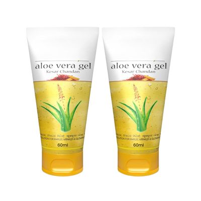 Aloe Vera Gel with Kesar & Chandan 60 ml Each (Pack of 2) | Daily Skin Care | Lightweight Non-Sticky Herbal Gel, Face & Body Use