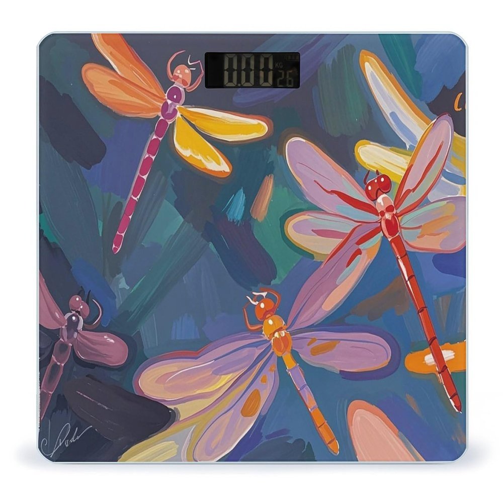 Hand Painted Dragonfly Scale for Body Weight Digital Bathroom Scale Toughened Glass High Precision Scales for Body Weight with Large LCD Backlight Display Weight Scales