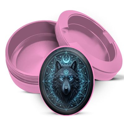 PocketVault Mystic Lunar Wolf Sigil Aluminum Pouch Tin for Women | Dual-Compartment Screw-Top Can, Purse-Ready Pocket Organizer, Compact & Stylish Everyday Carry Pink