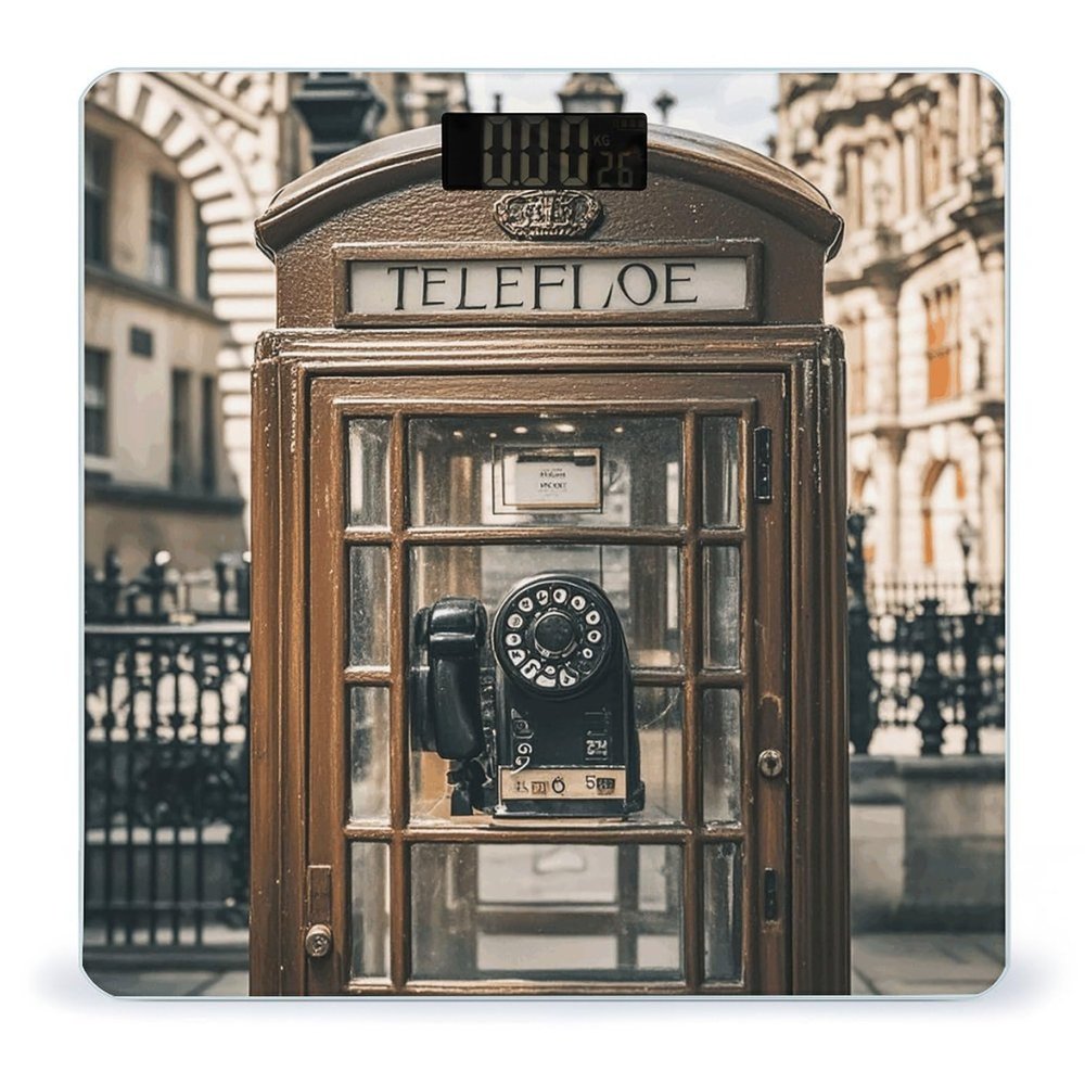 England UK Retro London Telephone Scale for Body Weight Digital Bathroom Scale Toughened Glass High Precision Scales for Body Weight with Large LCD Backlight Display Weight Scales