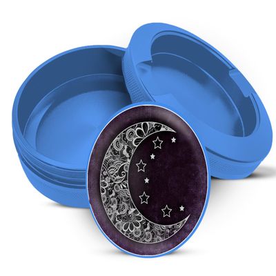 PocketVault Purple Crescent Moon and Stars Aluminum Pouch Holder Canister | Dual-Compartment Design, Screw-Top Moisture-Resistant Lid, Discreet Pocket Carry Tin, Heavy-Duty EDC Blue