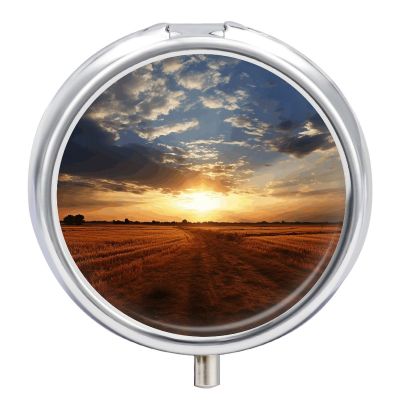 Field Sunrise Pill Box 3 Compartments Portable Pill Box for Purse Pocket Compact Mini Travel Pill Case Vitamin Organizer Pocket Pill Case Medicine Organizer