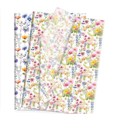 100 Sheets Pink Blue Flower Tissue Paper Watercolor Wildflower Gift Wrapping Tissue Paper DIY Art Crafts for Spring Wedding Birthday Baby Shower Party Favors Decoration (2designs)
