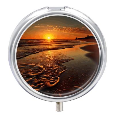 Orange Sunrise Beach Pill Box 3 Compartments Portable Pill Box for Purse Pocket Compact Mini Travel Pill Case Vitamin Organizer Pocket Pill Case Medicine Organizer