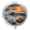 Rocky Wave Sunset Painting Pill Box 3 Compartments Portable Pill Box for Purse Pocket Compact Mini Travel Pill Case Vitamin Organizer Pocket Pill Case Medicine Organizer