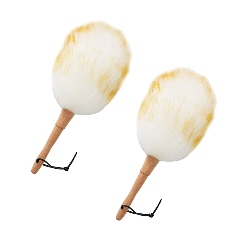 13.4-Inch Lambswool Duster, Pure Lambs Wool Duster with Wood Handle, Multifunction Home Office Furniture Car Cleaning Tool, 2 Pack