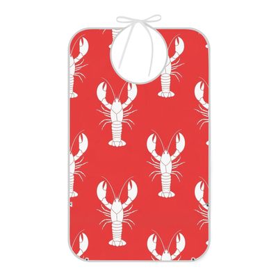 Emelivor Cartoon White Lobster Print Adult Bibs for Elderly Men Seniors Women Water-resistant Adjustable Bibs for Eating Feeding Clothing Protector With Crumb Catcher for Adults