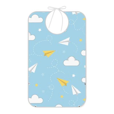 Emelivor Airplanes Clouds Blue Pattern Adult Bibs for Elderly Women Men Seniors Washable Adjustable Bibs for Eating Feeding Clothing Protector With Crumb Catcher for Adults